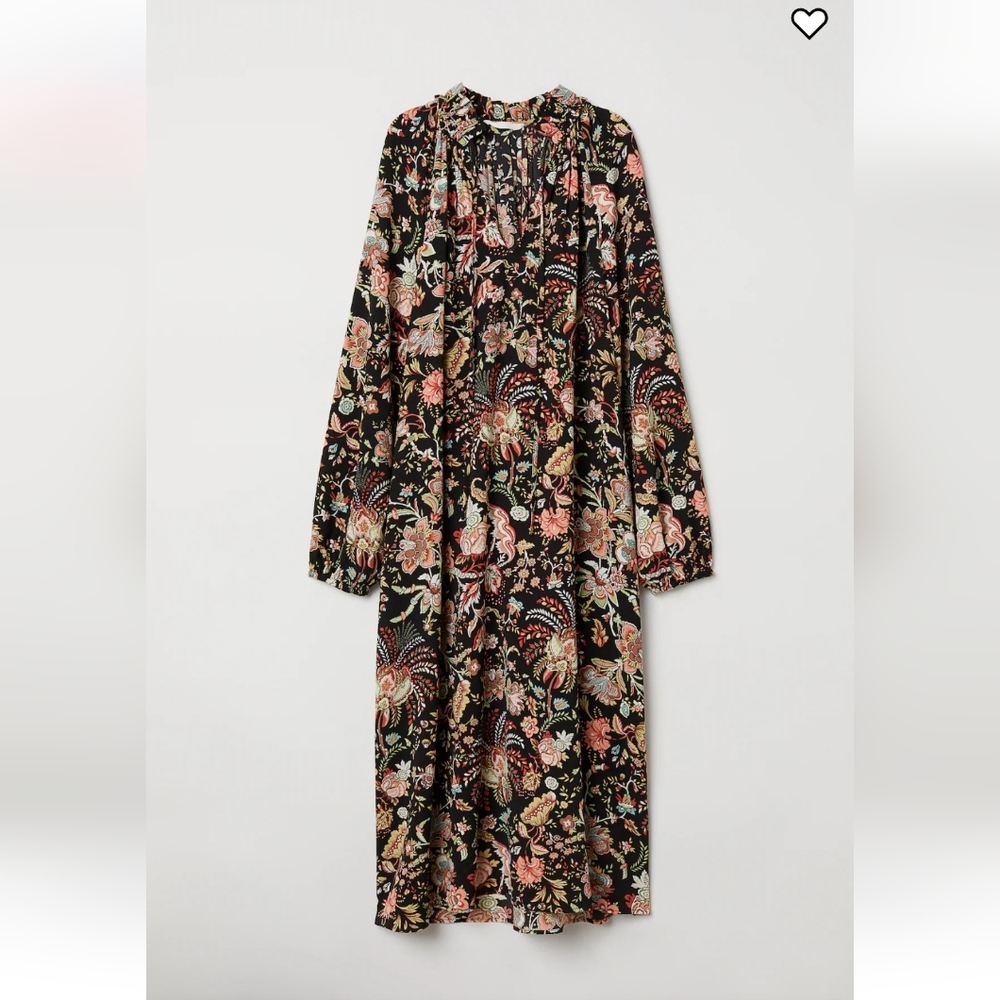 H&M crepe long sleeves Floral Long Sleeve Dress Cottage Core, Maximalist Y2K